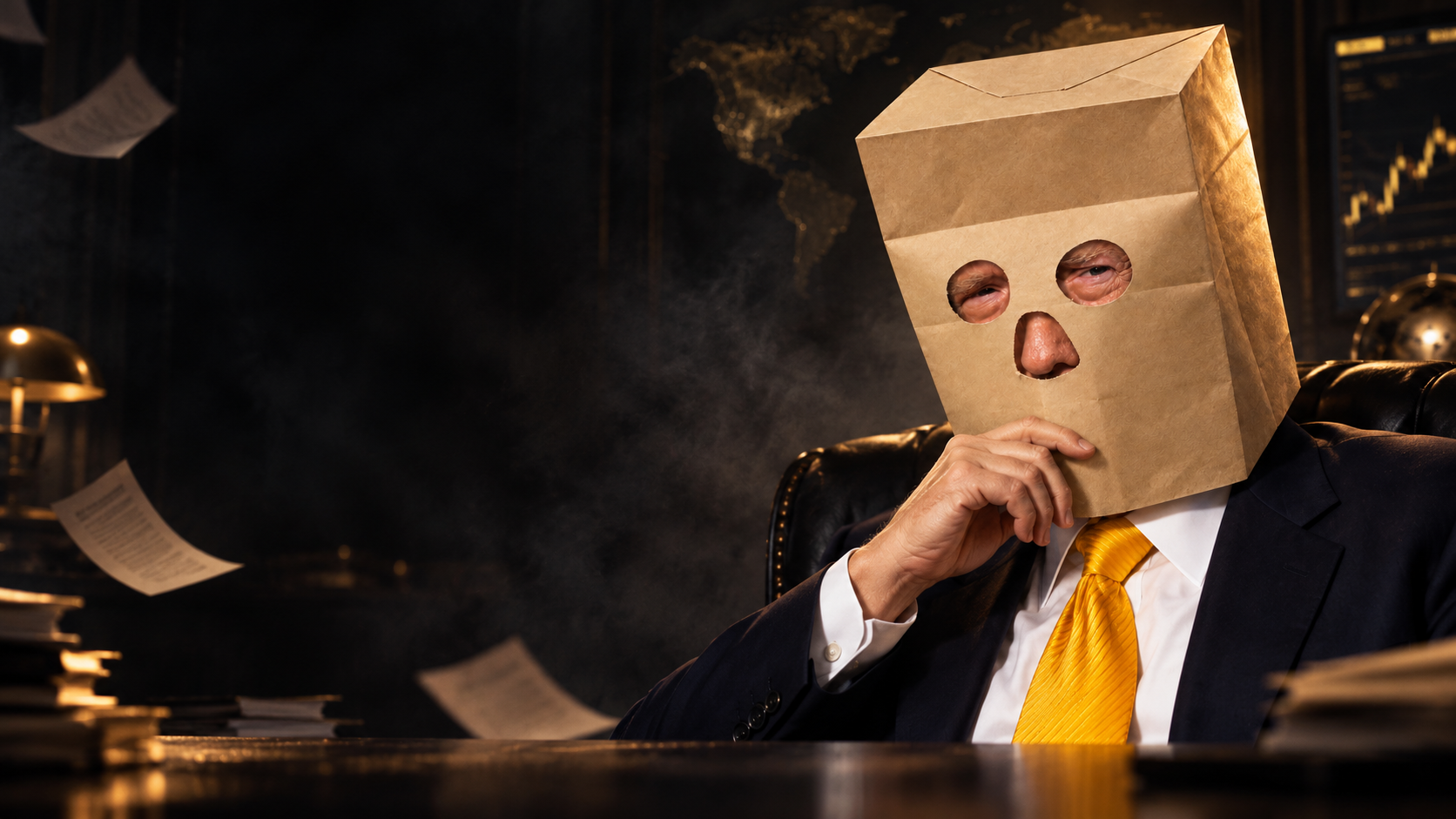 Anonymous Trump in a dim headquarters