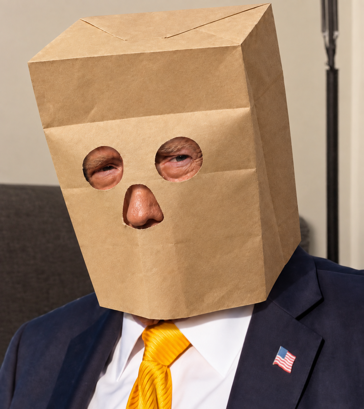 Anonymous Trump wearing a paper bag